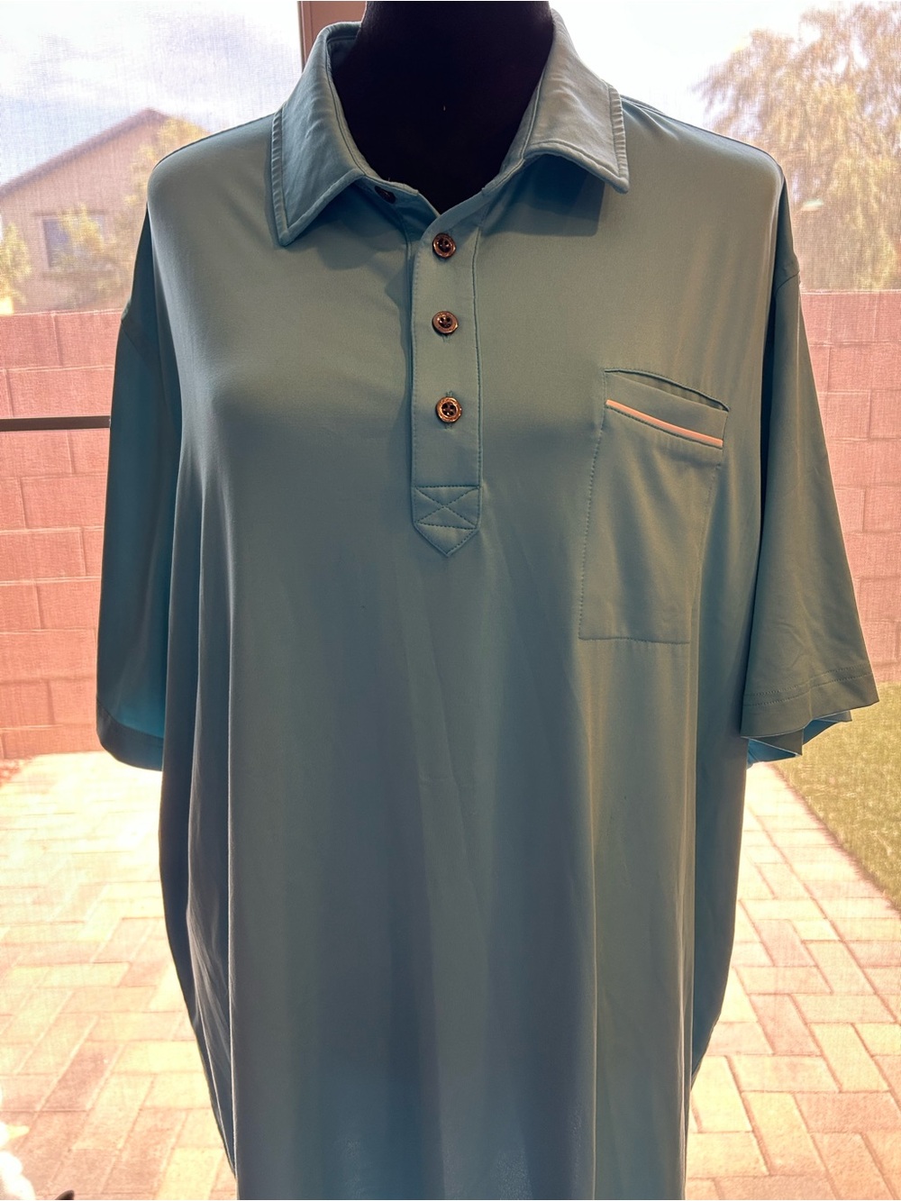 Men's Teal Short-Sleeve Polo with Chest Pocket